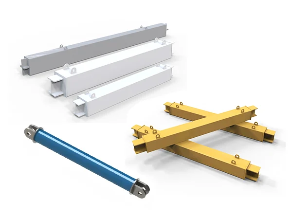 Yellow, gray, white square and blue circular buckling restrained braces arranged in order