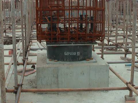 A construction site of lead rubber bearing.