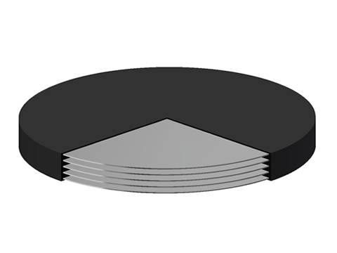A round laminated bearing pad and we can see inserted steel plates clearly.