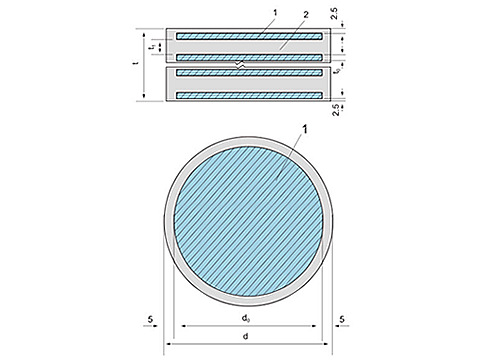 A top view and a profile map of round bearing pad.